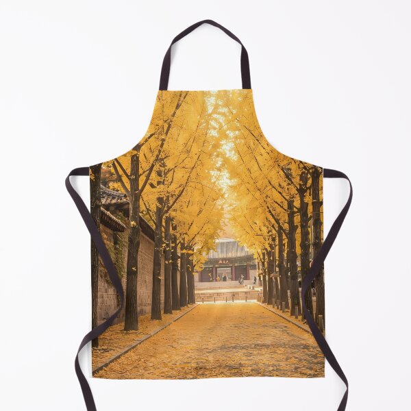 Item preview, Golden Autumn Ginkgo Tree Tunnel at Deoksugung Stone Wall Road, Seoul: Vibrant Fall Foliage & Yellow Carpet Art Print, Poster & Home Decor designed and sold by SOOstudio73.