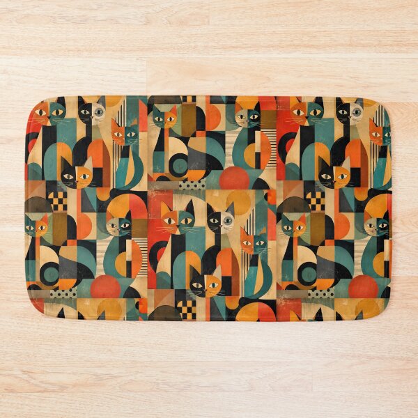 Item preview, Vintage Whimsical Cubism Art Cats | Colorful Cat Lover Gift designed and sold by flowerpower999.