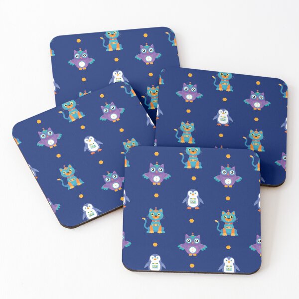 Item preview, Cute Robot Owl Cat Penguin Dark Blue Seamless Pattern designed and sold by ElenMart.