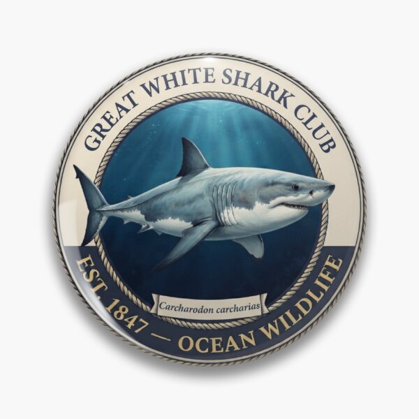 Artikelvorschau, Vintage-Abzeichen des Great White Shark Clubs, Meereslebewesen entworfen und verkauft von CalmCapy Co.
