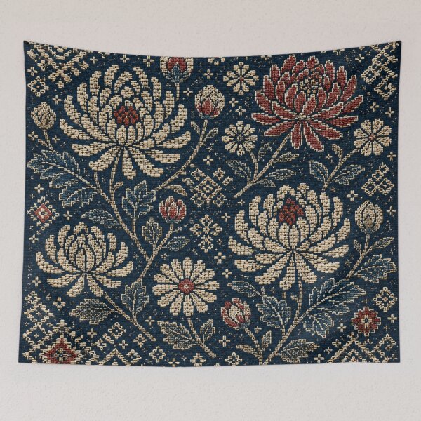 Item preview, Tsugaru Kiku Folk – Indigo Kogin-Inspired Chrysanthemum Pattern designed and sold by MarekoraStudio.