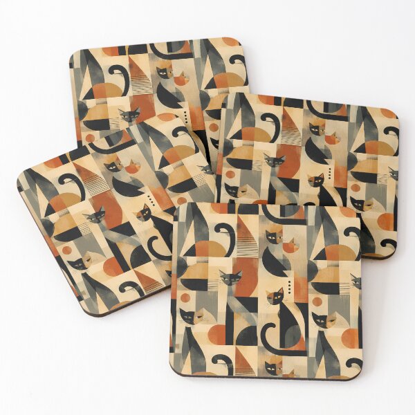 Item preview, Retro Vintage Whimsical Cubism Art Cats | Colorful Cat Lover Gift designed and sold by flowerpower999.