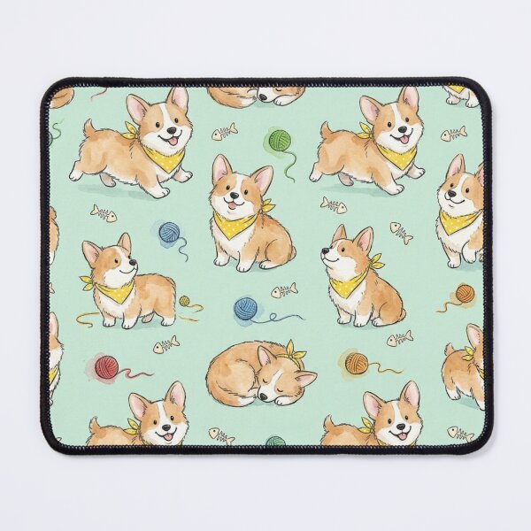 Item preview, Corgi Puppies & Fish Bones & Yarn Seamless Pattern designed and sold by StickVerse by Owais.