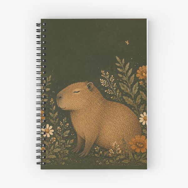 Item preview, Capybara Botanical Painting Dark Floral Folk Art designed and sold by Jozefin's Studio.