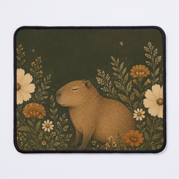 Item preview, Capybara Botanical Painting Dark Floral Folk Art designed and sold by Jozefin's Studio.