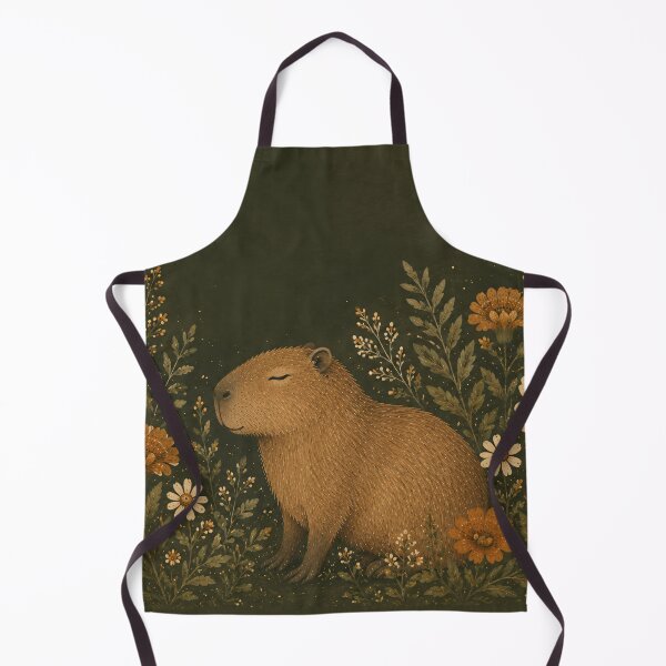 Item preview, Capybara Botanical Painting Dark Floral Folk Art designed and sold by Jozefin's Studio.