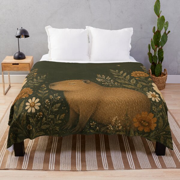 Item preview, Capybara Botanical Painting Dark Floral Folk Art designed and sold by Jozefin's Studio.