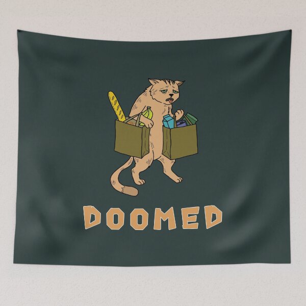 Item preview, Whimsical Ginger Cat Carrying Heavy Grocery Bags Illustration  designed and sold by LeshanArt.