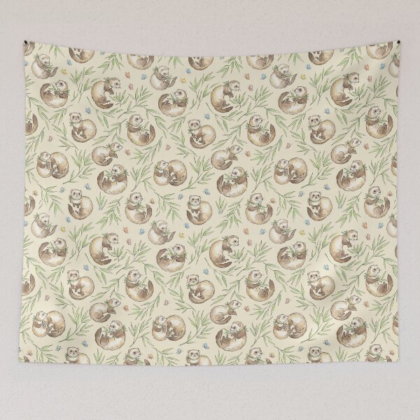 Item preview, Cute Ferrets & Bamboo & Butterflies Seamless Pattern designed and sold by StickVerse by Owais.
