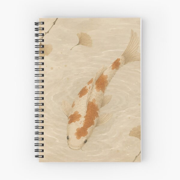 Item preview, Koi Fish Painting with Ginkgo Leaves Beige Water designed and sold by Jozefin's Studio.