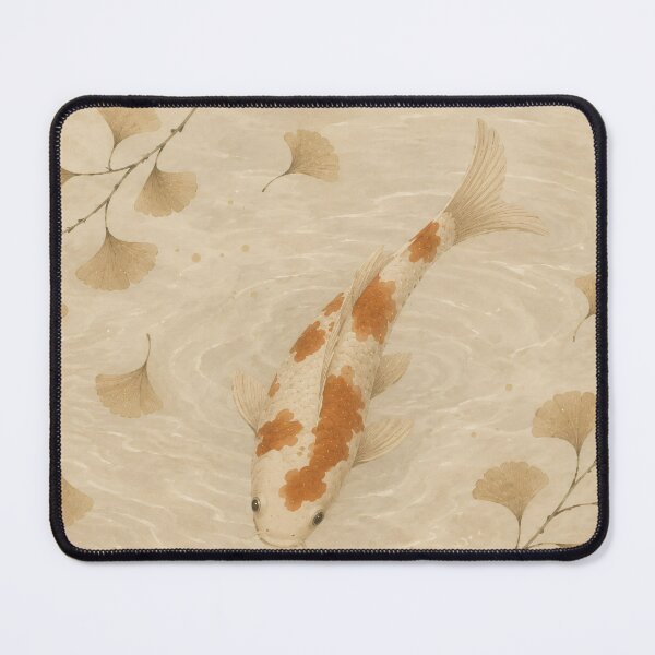 Item preview, Koi Fish Painting with Ginkgo Leaves Beige Water designed and sold by Jozefin's Studio.