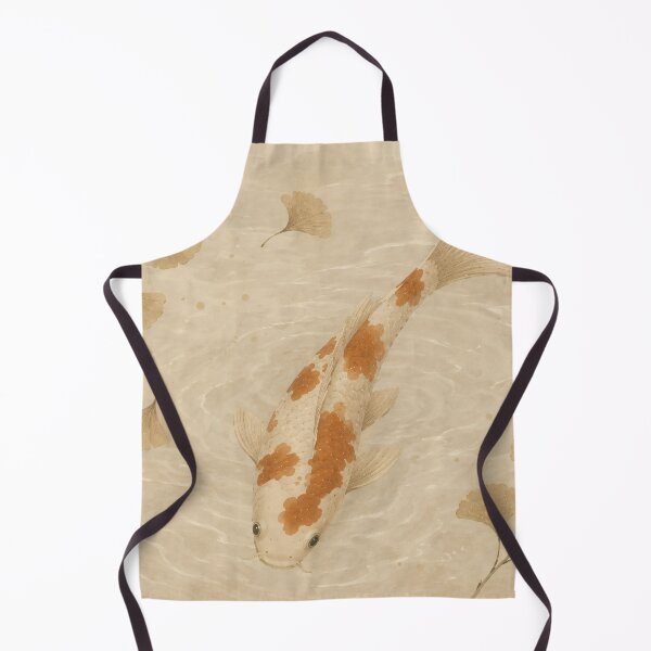 Item preview, Koi Fish Painting with Ginkgo Leaves Beige Water designed and sold by Jozefin's Studio.