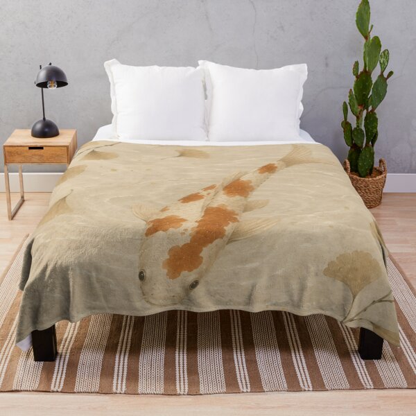 Item preview, Koi Fish Painting with Ginkgo Leaves Beige Water designed and sold by Jozefin's Studio.