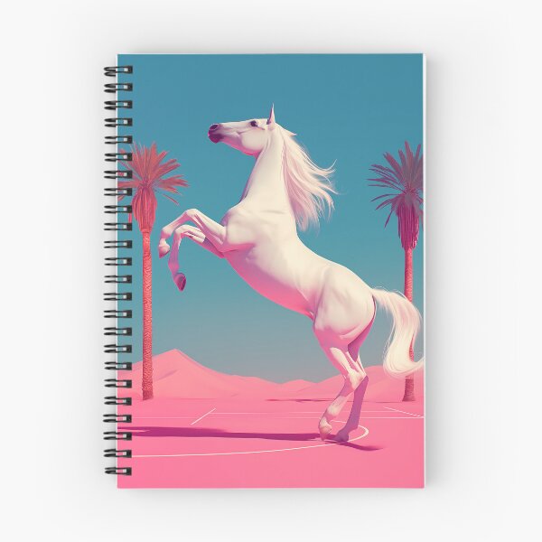 Item preview, Rearing White Horse in Pink Desert Pastel Vaporwave Surrealism designed and sold by DunamisDezign.