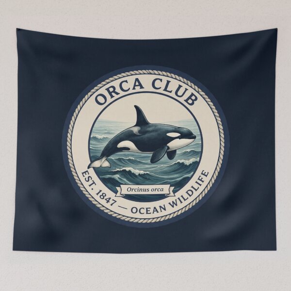 Item preview, Orca Club Vintage Badge Ocean Wildlife Art designed and sold by CalmCapy Co.