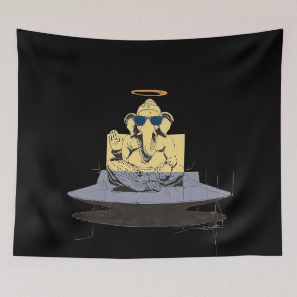 Item preview, Cool Elephant Sitting on UFO Yellow Blue Pastel Line Art Pop Art designed and sold by PANNARUK THAILAND.