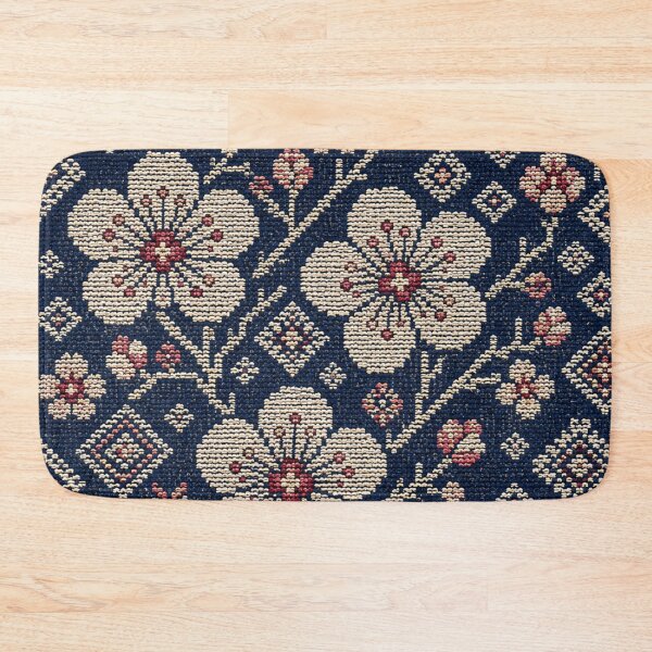 Item preview, Nambu Ume Folk – Plum Blossom Embroidery on Indigo designed and sold by MarekoraStudio.