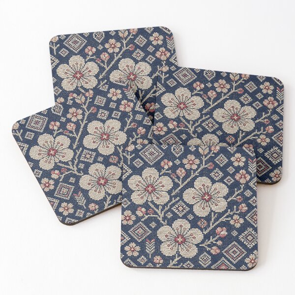 Item preview, Nambu Ume Folk – Plum Blossom Embroidery on Indigo designed and sold by MarekoraStudio.