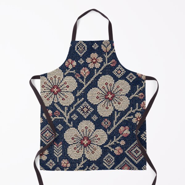Item preview, Nambu Ume Folk – Plum Blossom Embroidery on Indigo designed and sold by MarekoraStudio.