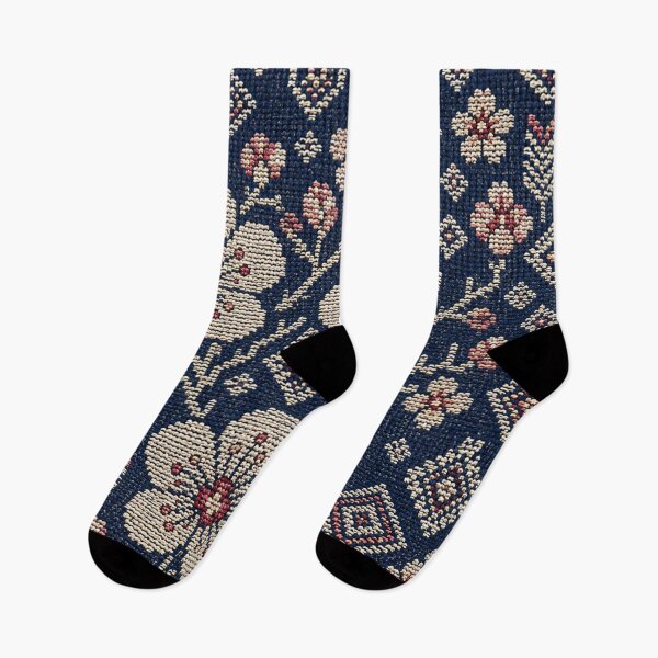 Item preview, Nambu Ume Folk – Plum Blossom Embroidery on Indigo designed and sold by MarekoraStudio.