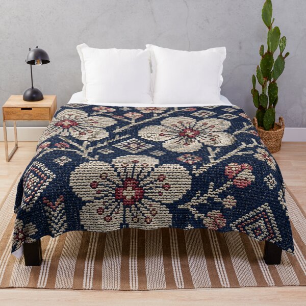 Item preview, Nambu Ume Folk – Plum Blossom Embroidery on Indigo designed and sold by MarekoraStudio.