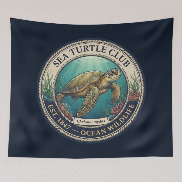 Item preview, Sea Turtle Club Vintage Badge Ocean Wildlife Art designed and sold by CalmCapy Co.