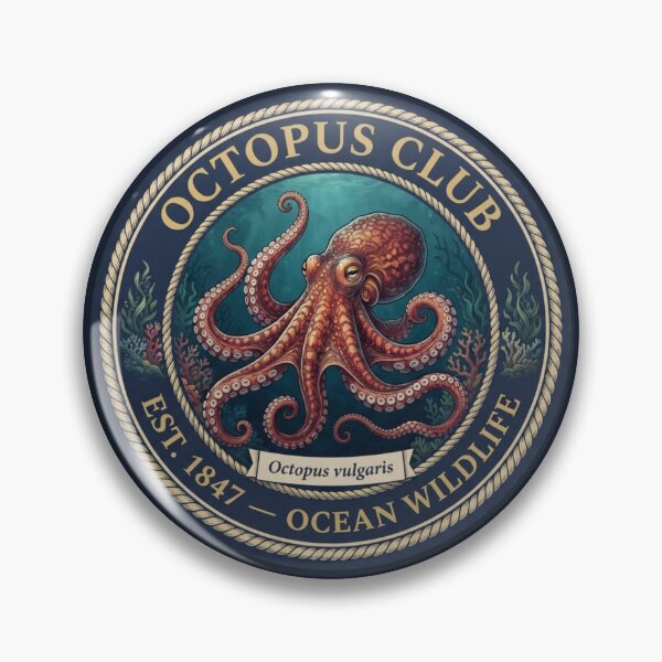 Item preview, Octopus Club Vintage Badge Ocean Wildlife Art designed and sold by CalmCapy Co.