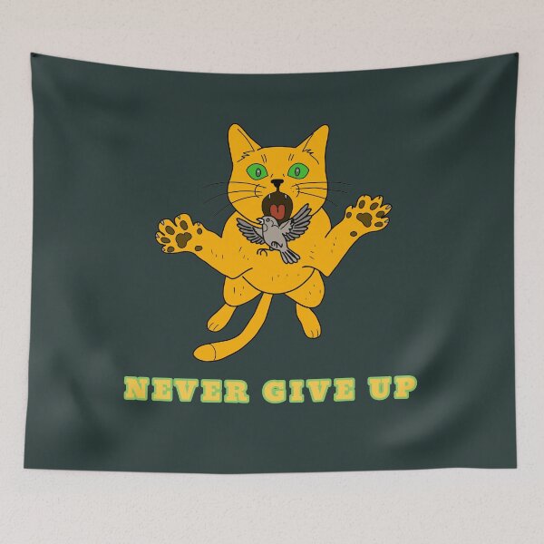 Item preview, Whimsical Ginger Cat Catching Bird Motivation Art  designed and sold by LeshanArt.