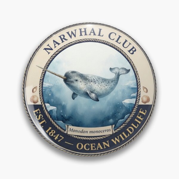 Item preview, Narwhal Club Vintage Badge Ocean Wildlife Art designed and sold by CalmCapy Co.