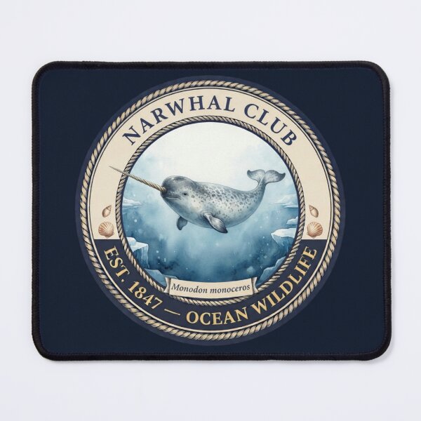 Item preview, Narwhal Club Vintage Badge Ocean Wildlife Art designed and sold by CalmCapy Co.