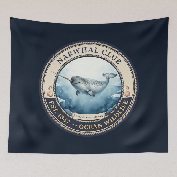 Item preview, Narwhal Club Vintage Badge Ocean Wildlife Art designed and sold by CalmCapy Co.