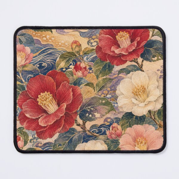 Item preview, Kaga Tsubaki Folk – Camellia Textile-Inspired Floral Pattern designed and sold by MarekoraStudio.