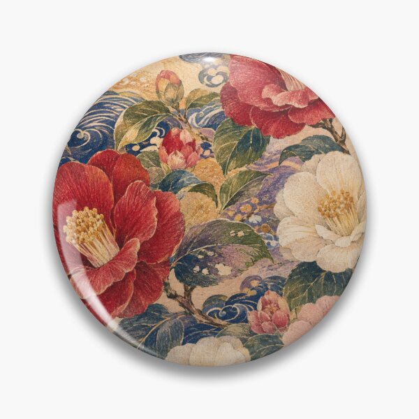 Item preview, Kaga Tsubaki Folk – Camellia Textile-Inspired Floral Pattern designed and sold by MarekoraStudio.