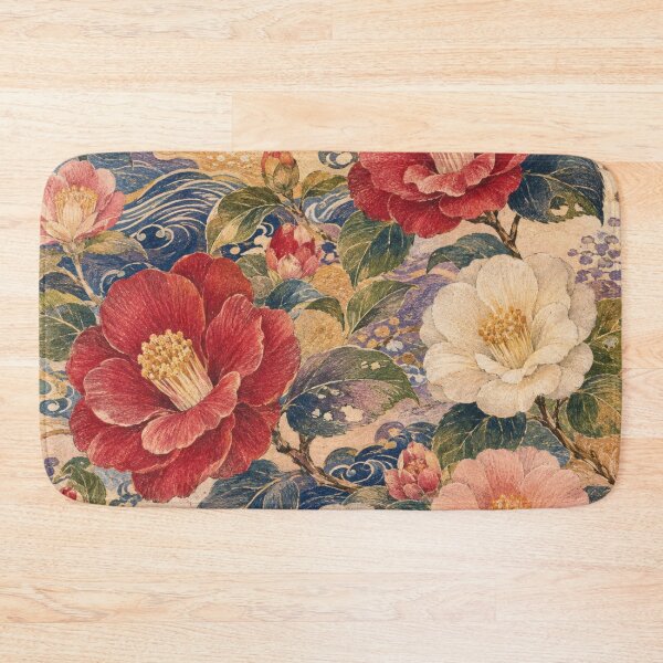 Item preview, Kaga Tsubaki Folk – Camellia Textile-Inspired Floral Pattern designed and sold by MarekoraStudio.