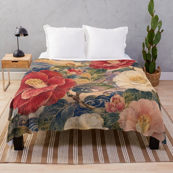 Item preview, Kaga Tsubaki Folk – Camellia Textile-Inspired Floral Pattern designed and sold by MarekoraStudio.