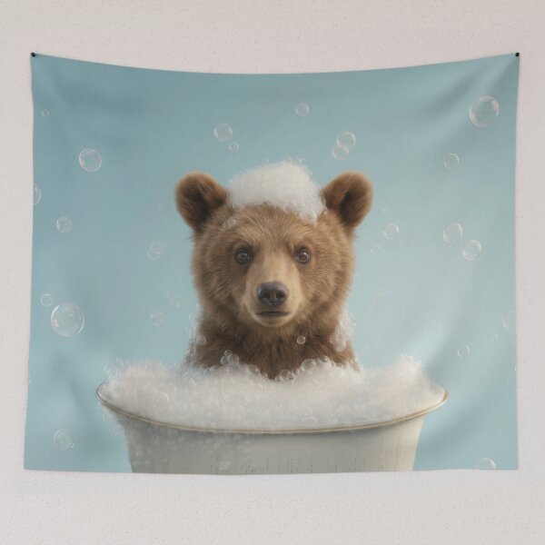 Item preview, Baby Brown Bear Bubble Bath Cute Nursery Bathroom Wall Art designed and sold by LazyOwlStore.