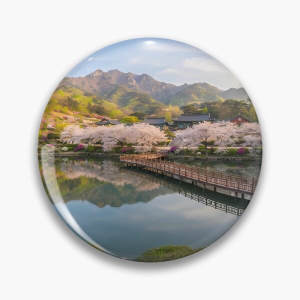 Item preview, Serene Spring at Suseonsa Temple in Sancheong, Korea: Blooming Cherry Blossoms, Peaceful Pond & Traditional Korean Architecture Art Print, Poster & Home Decor designed and sold by SOOstudio73.