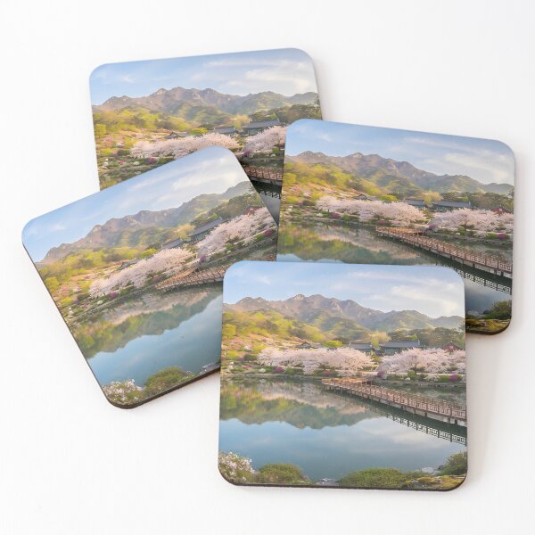 Item preview, Serene Spring at Suseonsa Temple in Sancheong, Korea: Blooming Cherry Blossoms, Peaceful Pond & Traditional Korean Architecture Art Print, Poster & Home Decor designed and sold by SOOstudio73.