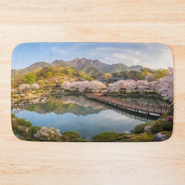 Item preview, Serene Spring at Suseonsa Temple in Sancheong, Korea: Blooming Cherry Blossoms, Peaceful Pond & Traditional Korean Architecture Art Print, Poster & Home Decor designed and sold by SOOstudio73.