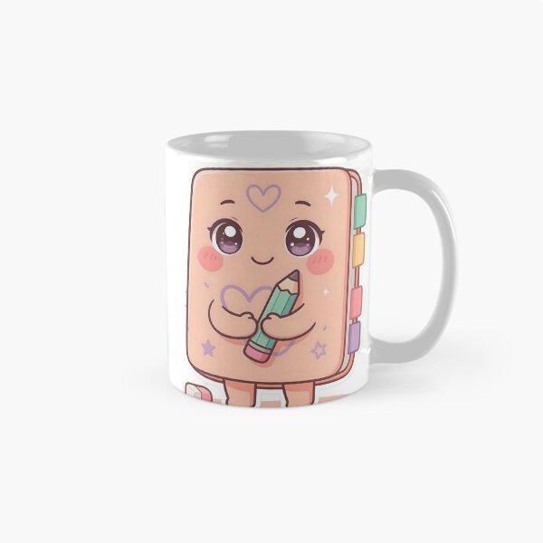 Item preview, Cute Kawaii Pastel Notebook Hugging Pencil Sticker designed and sold by ChibiPCStudio.