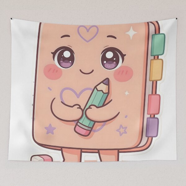 Item preview, Cute Kawaii Pastel Notebook Hugging Pencil Sticker designed and sold by ChibiPCStudio.