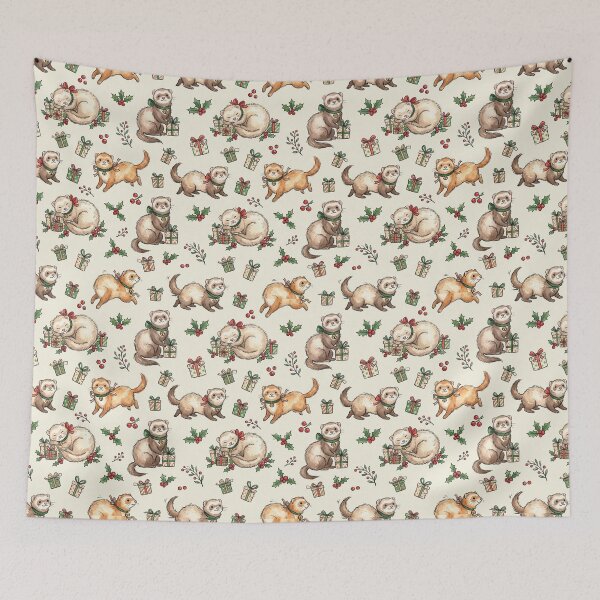 Item preview, Cute Ferrets & Gifts & Holly Seamless Pattern designed and sold by StickVerse by Owais.