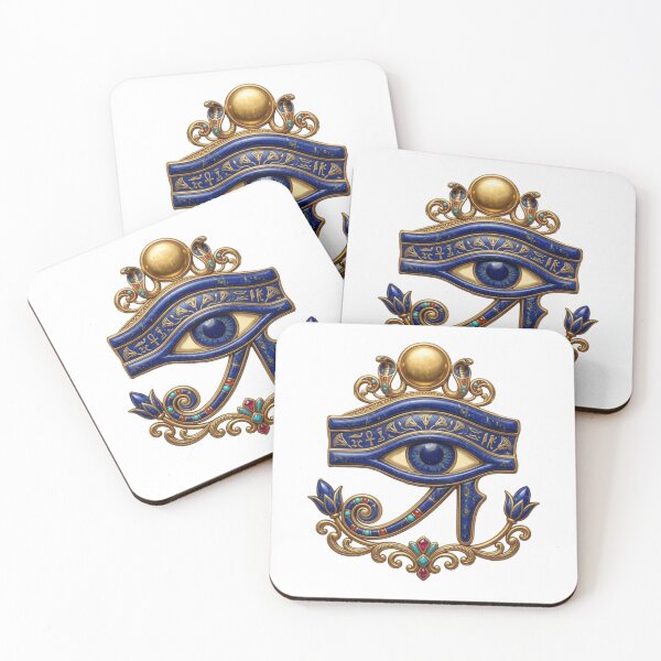 Item preview, Golden Egyptian Eye with Blue Details | Ancient Egypt Art designed and sold by Zaru Art Studio.