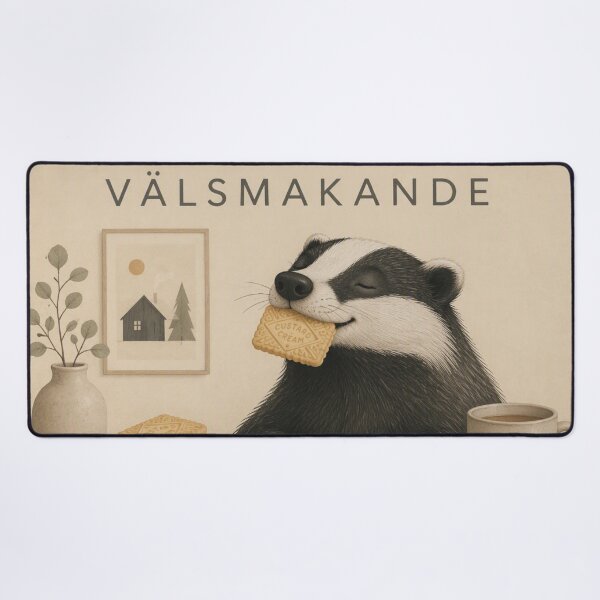 Item preview, Hygge Badger & Custard Cream "DELICIOUS" designed and sold by NickWhittleArt.
