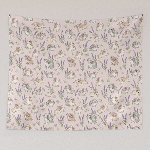 Item preview, Floppy Bunnies & Lavender & Moths Seamless Pattern designed and sold by StickVerse by Owais.