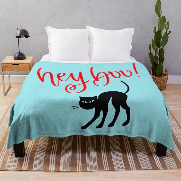 Item preview, Hey Boo Halloween Black Cat Print (Orange) designed and sold by ToluaPrints.