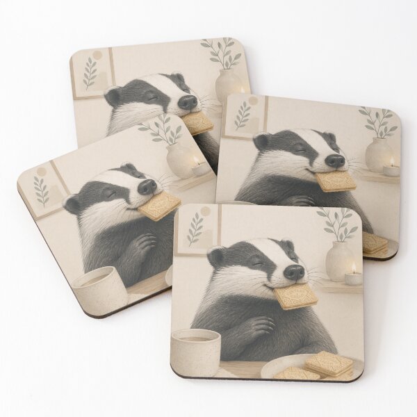 Item preview, Hygge Badger & Custard Cream "DELICIOUS" #2 Portrait designed and sold by NickWhittleArt.