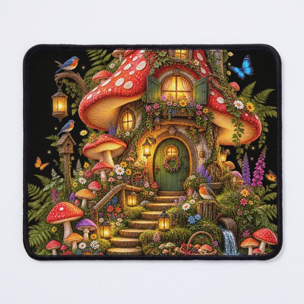 Item preview, Enchanted Mushroom Cottage Garden designed and sold by ASWIN STUDIO.