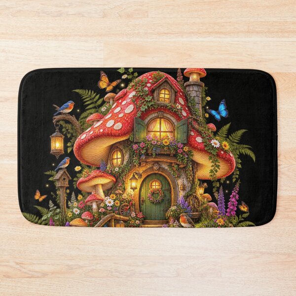 Item preview, Enchanted Mushroom Cottage Garden designed and sold by ASWIN STUDIO.