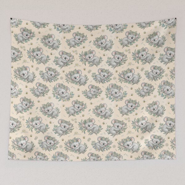 Item preview, Koala Cubs & Daisies & Bees Seamless Pattern designed and sold by StickVerse by Owais.